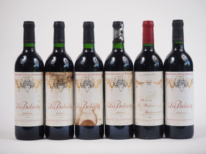6 BOUTEILLES BARON PHILIPPE DE ROTHSCHILD BORDEAUX : 4 LA BÉLIÈRE 1991