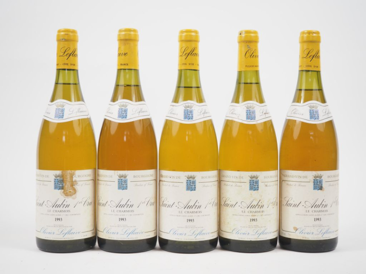 5 BOUTEILLES SAINT AUBIN 1er CRU "LE CHARMOIS" OLIVIER LEFLAIVE - 1993