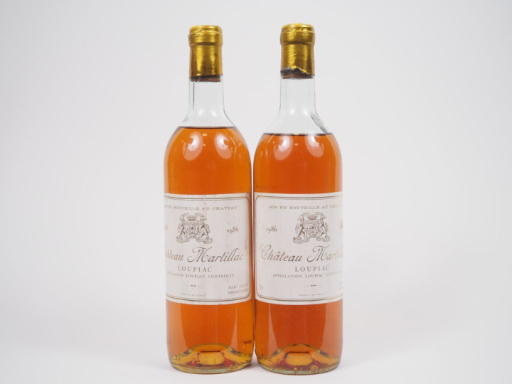 2 BOUTEILLES LOUPIAC CHÂTEAU MARTILLAC - 1986 - 1 HEP/1 MEP/1 CAPS ABI