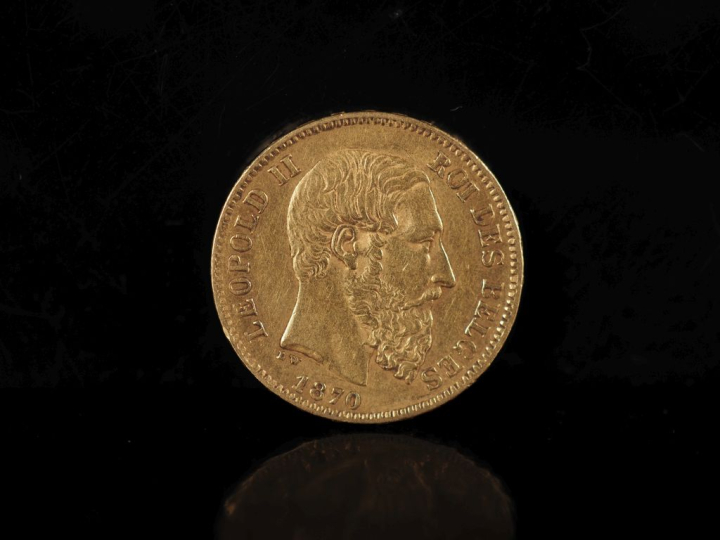 Pièce de 20 Francs belges or, Leopold II, 1870. FRAIS ACHETEURS 10% HT