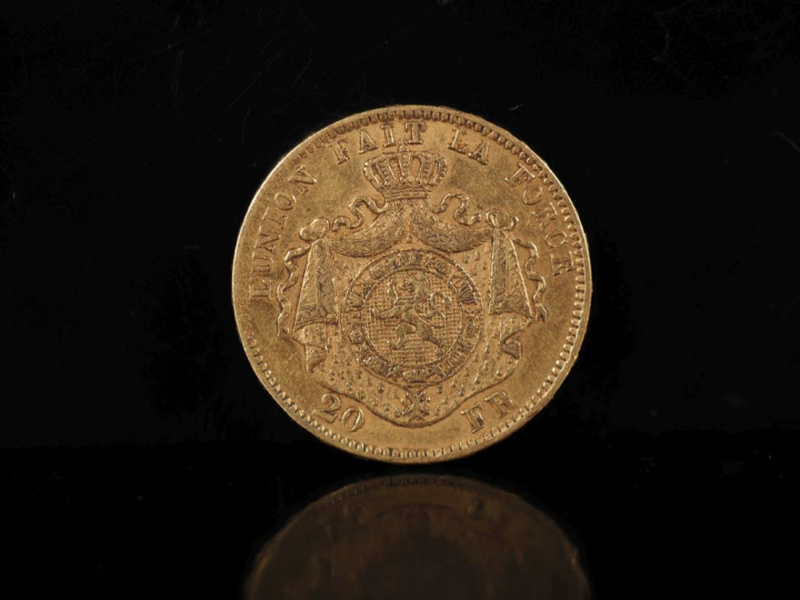 Pièce de 20 Francs belges or, Leopold II, 1870. FRAIS ACHETEURS 10% HT
