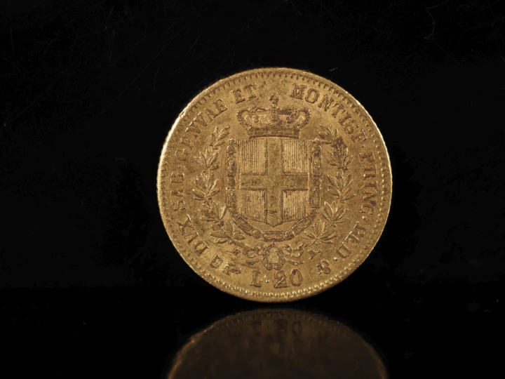 Pièce de 20 Lire or, Victor Emmanuel II, 1859. FRAIS ACHETEURS 10% HT.