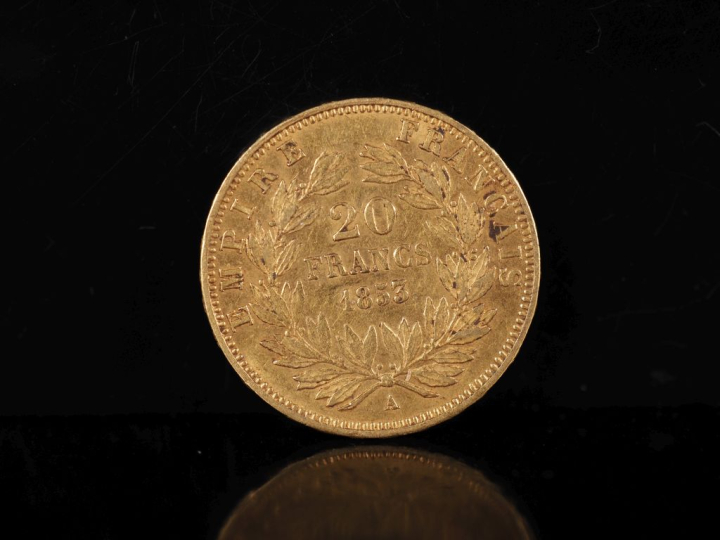 Pièce de 20 Francs or, 1853-A. FRAIS ACHETEURS 10% HT.