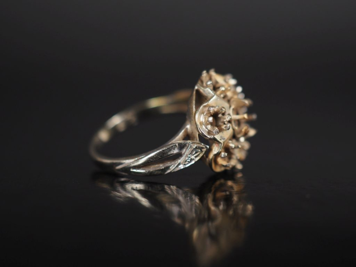 Monture de bague marguerite en platine et or blanc 750. TDD. 49 1/2  P
