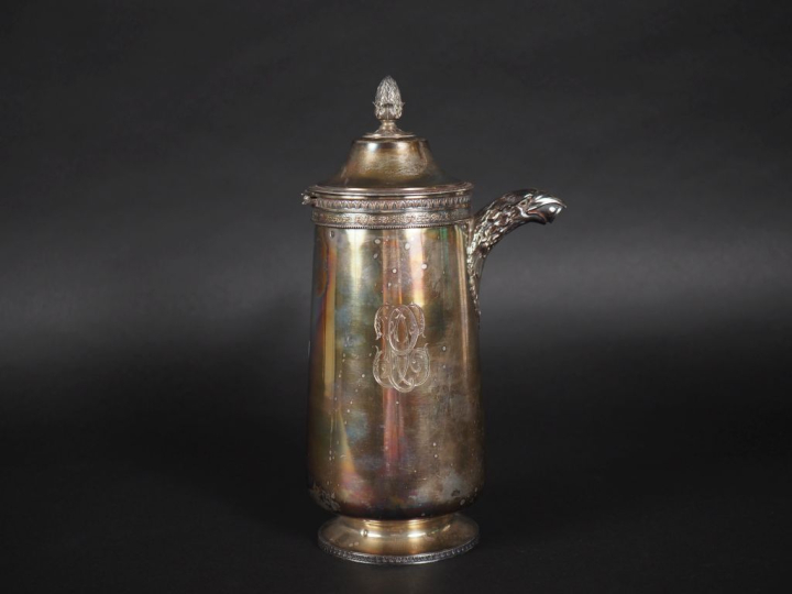 Verseuse sur piédouche de style Empire en argent 925, poinçon Minerve,