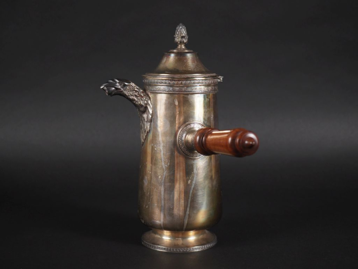 Verseuse sur piédouche de style Empire en argent 925, poinçon Minerve,