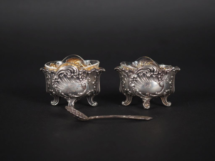 Paire de salerons de style Louis XV en argent 925, poinçon Minerve, à 