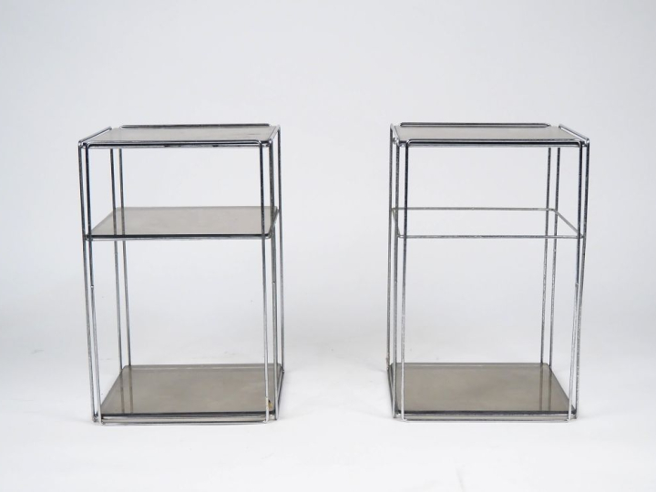 	Paire de bouts de canapés des années 1970 en verre fumé et métal chro