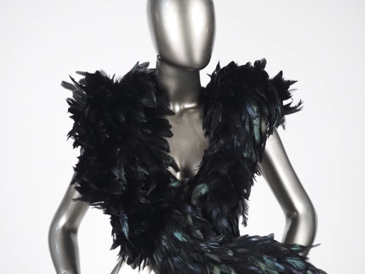 Ravissant boa en plumes noires irisées. Long. 210 cm environ