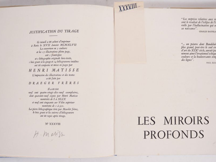 [MATISSE]. PIERRE À FEU. Les Miroirs profonds. P., Maeght, 1947. In-4 