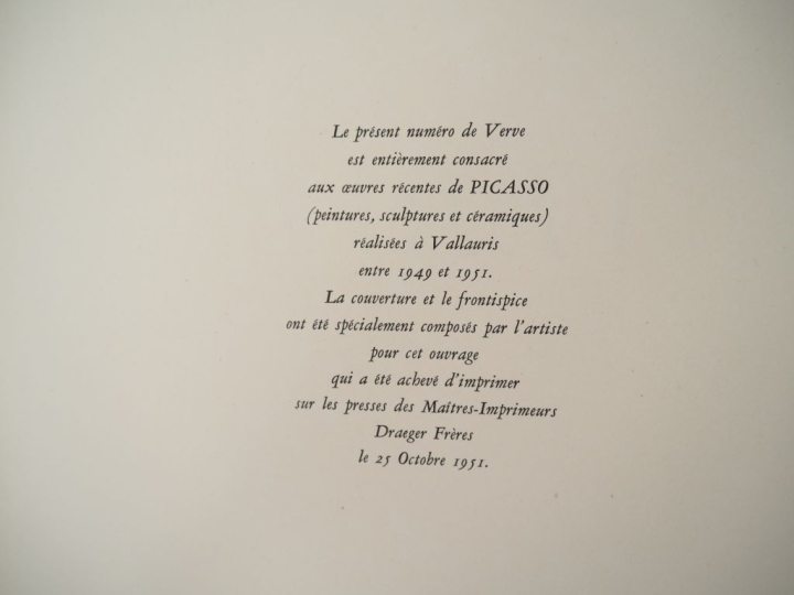 [PICASSO]. VERVE. Revue artistique et littéraire. Volume VII, Nos25 et