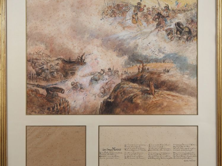 Albert ROBIDA (1848-1926). « Les deux Murat » Aquarelle et rehauts de 
