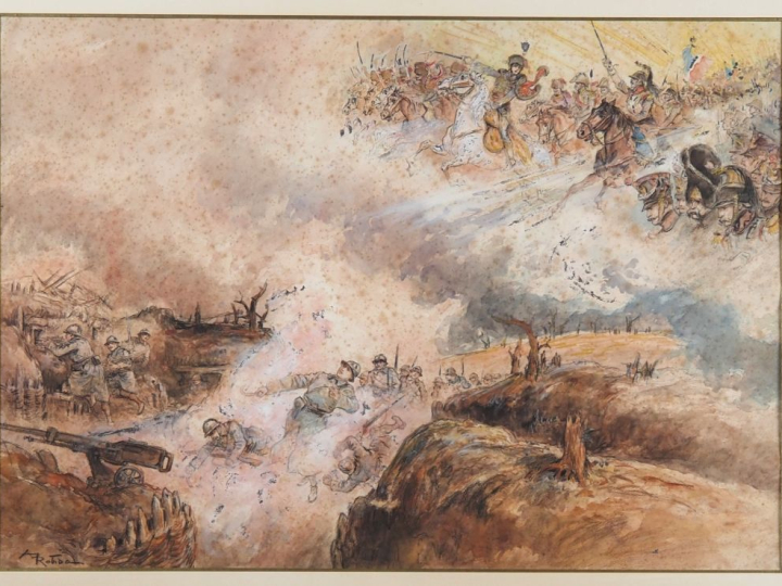 Albert ROBIDA (1848-1926). « Les deux Murat » Aquarelle et rehauts de 