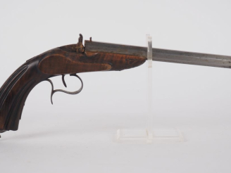 Vente aux enchères Pistolet de tir système Flobert, un coup, calibre 6 mm.  Canon à pans.