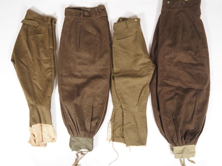 -Culotte en drap moutarde et passepoil noir.  -Pantalon drap kaki daté