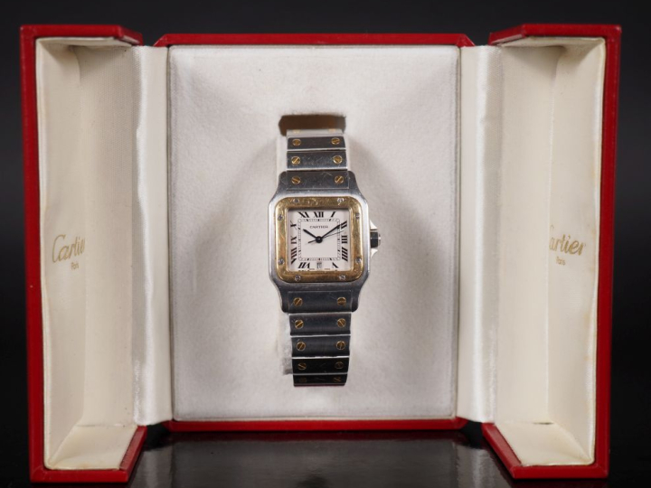 CARTIER , Santos Ref. 187 901 Montre bracelet en acier et or jaune 750