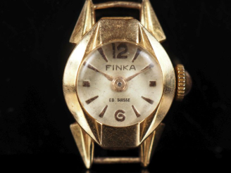 Vente aux enchères FINKA Boitier de montre de dame de style 1940 en or jaune 750.  Cadran