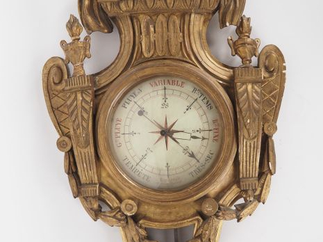 Baromètre Napoléon III de style Louis XVI, en bois sculpté et doré à d