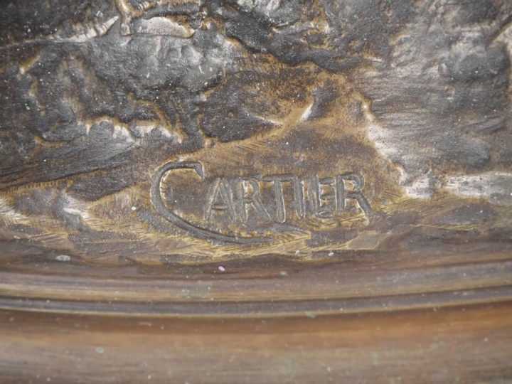 CARTIER.  "chiens de garde" Groupe en bronze à patine brune Signé Dim.