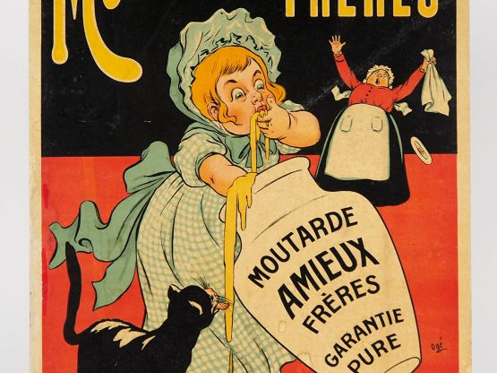 Planche publicitaire en carton "la moutardier Amieux et Frères" "toujo