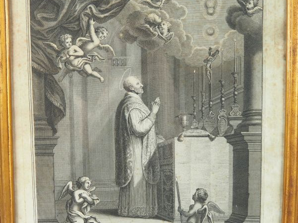 Paire de gravures en noir XVIIIème d'après De Troy "St Vincent de Paul