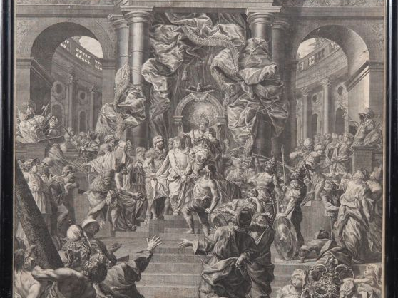 Grande gravure XVIIème d'après Hertz "le Christ présenté à Hérode". Di