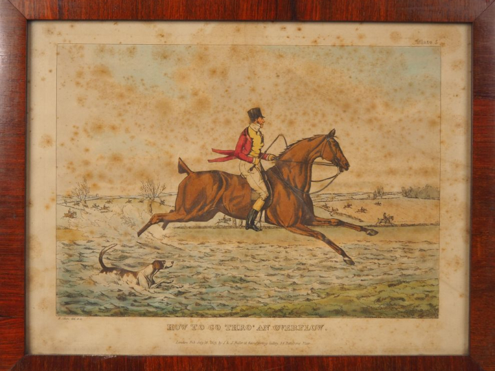5 lithographies en couleurs d'après Alken. "scènes de chasse à courre"