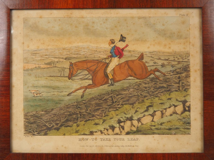 5 lithographies en couleurs d'après Alken. "scènes de chasse à courre"