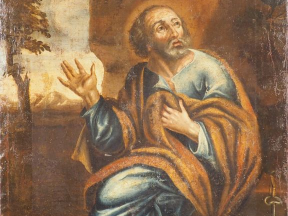 École italienne vers 1650. « Saint Pierre » Huile sur toile.  Dim. 85 