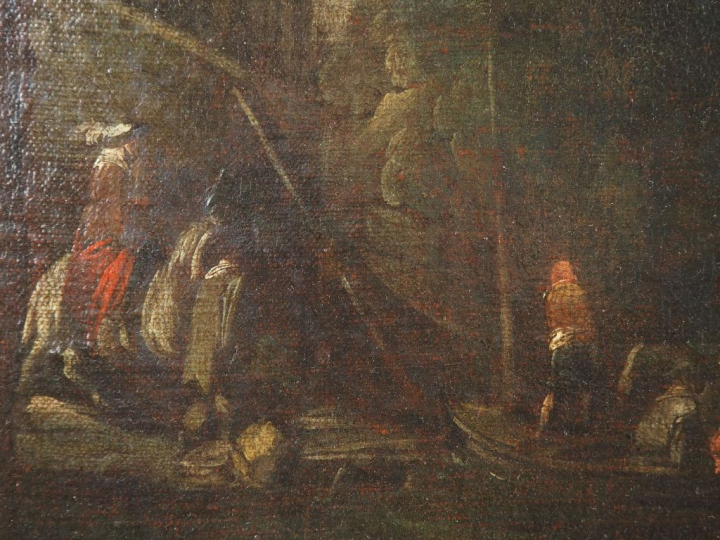 Ecole française XVIIème.  "campement devant le château" Huile sur toil