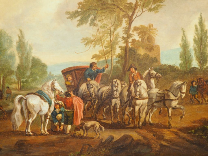 WOUVERMANS (suiveur de) « Le carrosse et le dressage » Paire d’huiles 