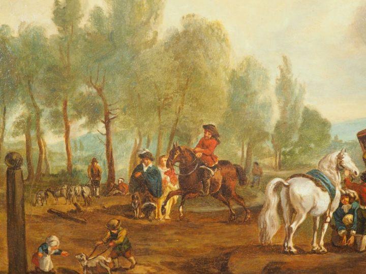 WOUVERMANS (suiveur de) « Le carrosse et le dressage » Paire d’huiles 