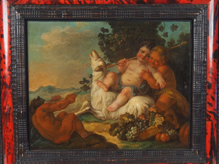 Ecole française fin XVIIIème.  "amours bacchiques" Huile sur toile Dim