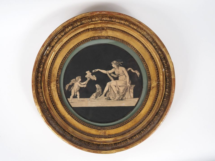 L. HARAND. MALVOISIER.  "Minerve et l'Amour"  Dessin à la plume et au 