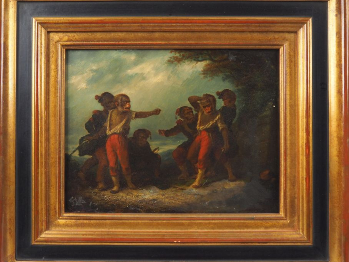 Pierre JONAVILLE (1827-?) "Singeries"  Paire d'huiles sur panneau, un 