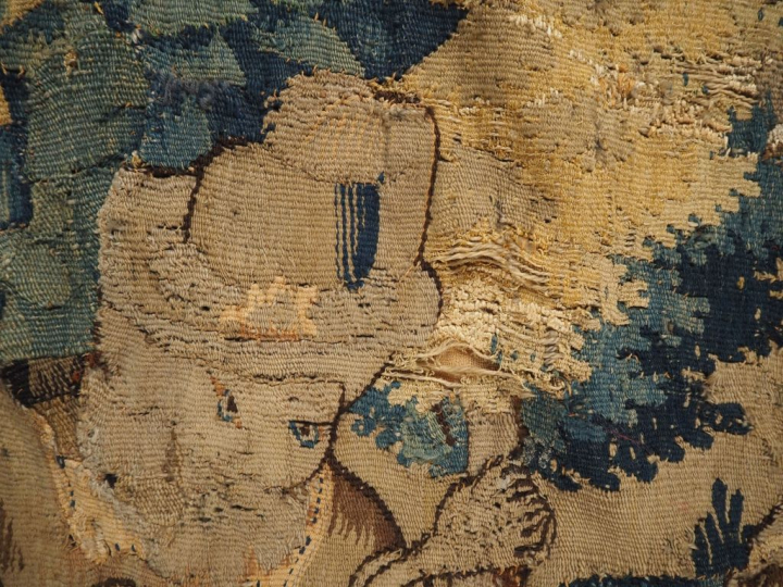 Tapisserie XVIIème "Scène de chasse au sanglier" Dim. 226,5 x 184 cm