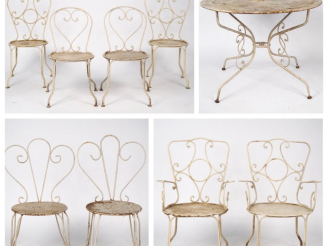 Vente aux enchères Mobilier de jardin 1900 en fer forgé laqué blanc comprenant :  une tab