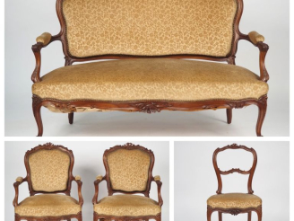 Vente aux enchères Mobilier de salon 1900 de style Rocaille en noyer mouluré et sculpté c