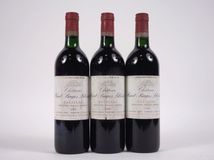 3 BOUTEILLES CHÂTEAU HAUT BAGES LIBÉRAL GCC PAUILLAC - 1986 - 2 BG/1 L