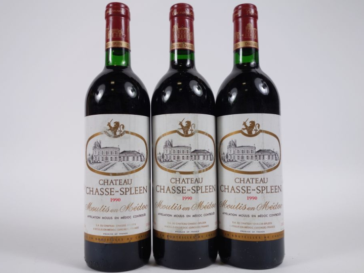 3 BOUTEILLES CHÂTEAU CHASSE SPLEEN MOULIS EN MÉDOC - 1990 - 1 BG/ELA 