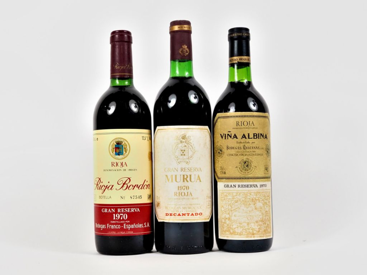 3 BOUTEILLES ESPAGNE RIOJA DE 1970 : 1 RIOJA BORDON BANDEGAS FRANCO ES