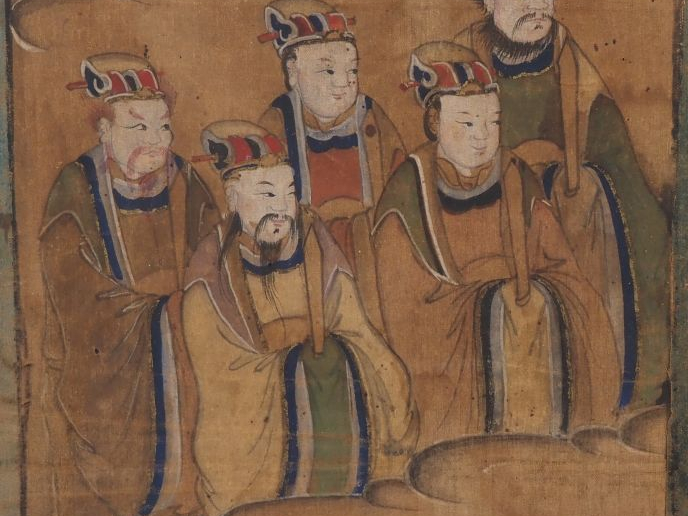 Chine, XIXe siècle Ensemble de six peintures, représentant des dieux d