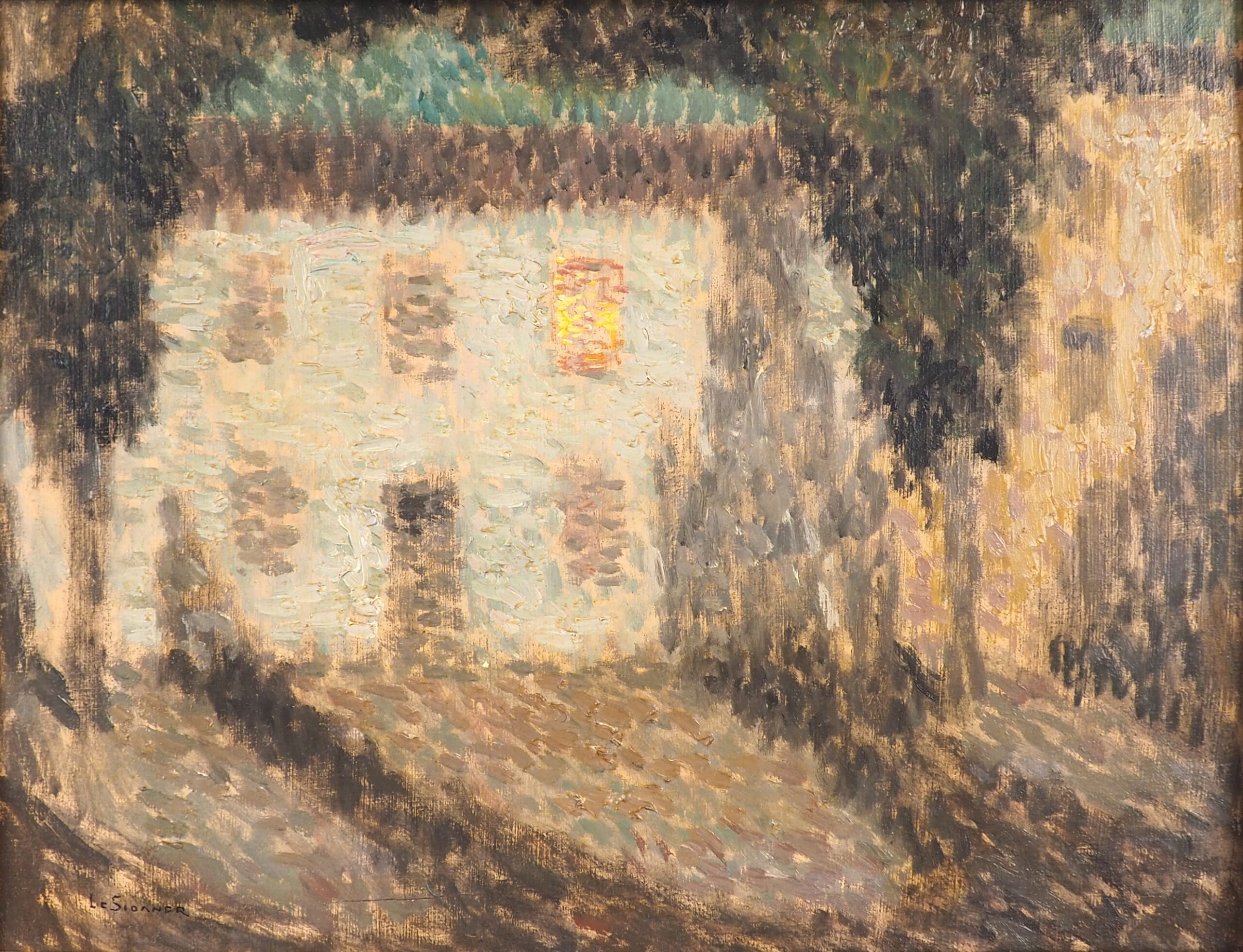 Henri LE SIDANER (1862-1939) "Nocturne, fenêtre éclairée" Huile sur panneau. ©Primardeco