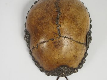 Coupe libatoire tibétaine ancienne, calotte de crane humain, monture e