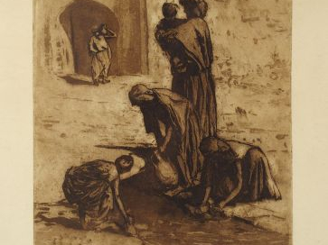 PONTOY. 'Femmes au puits en Afrique du Nord'. Lithographie contresigné