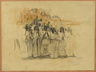 Vente aux enchères MAJORELLE. 'Procession africaine'. Lithographie en couleurs signée, dé