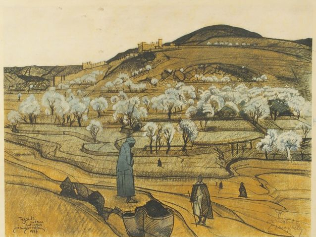 MAJORELLE. 'Vue de Tazoult'. Lithographie en couleurs, signée, contres