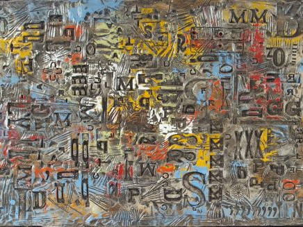 Magnus ENGSTROM (XXe siècle) Plâtre patiné à décor de lettres d’imprim