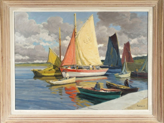 Vente aux enchères Paul ESCHBACH. "Marine".  Huile sur isorel, signée en bas à droite.  D