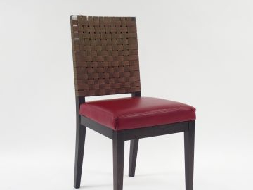 Suite de 6 chaises de salle à manger, assise cuir rouge, dossier lanni